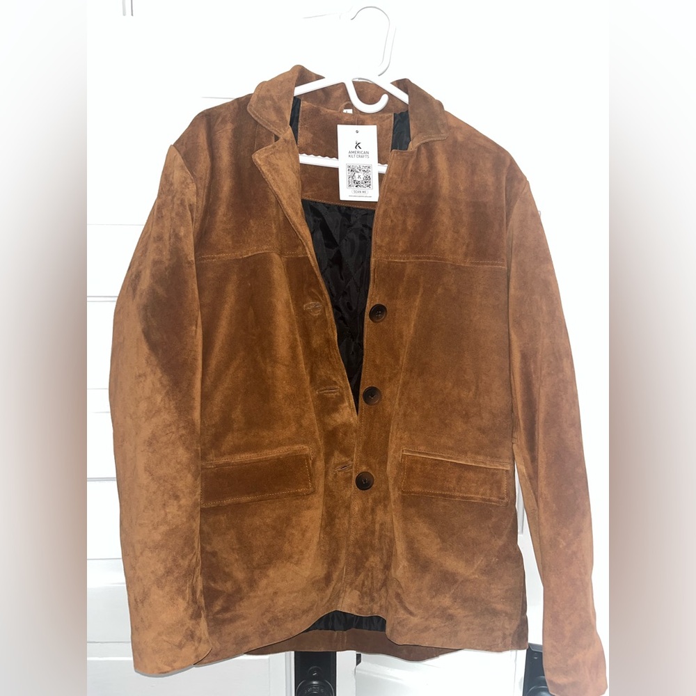 Suede Button-Front Leather Jacket - Brown